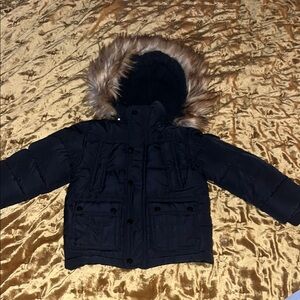 Diesel Black Puffer Jacket with Faux Fur Hood 4T